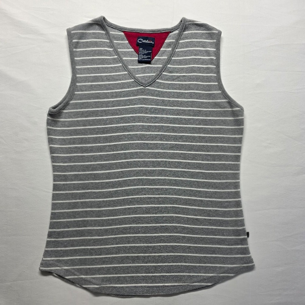Catalina Gray White Striped V-Neck Sleeveless Tank Top Women's Size Small (4/6)